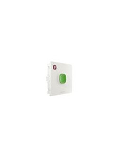 Unité de présence passive avec bouton principal vert, bouton latéral rouge avec symbole infirmier et buzzer.